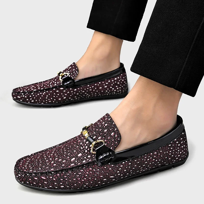 Mocasines planos con hebilla de herradura para hombre, zapatos informales decorativos Multicolor, zapatos de peluquero de moda poco profundos, zapatos de banquete de fiesta