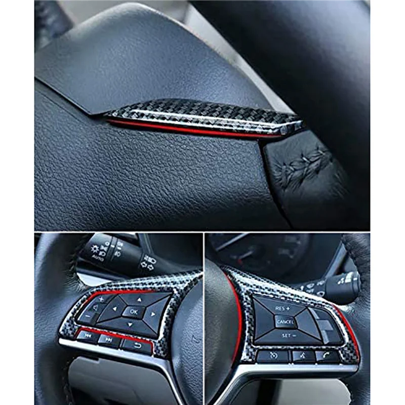 Carbon Fiber Steering Wheel Decoration Cover Frame Trim for Rogue Sentra Kicks LEAF Accessories