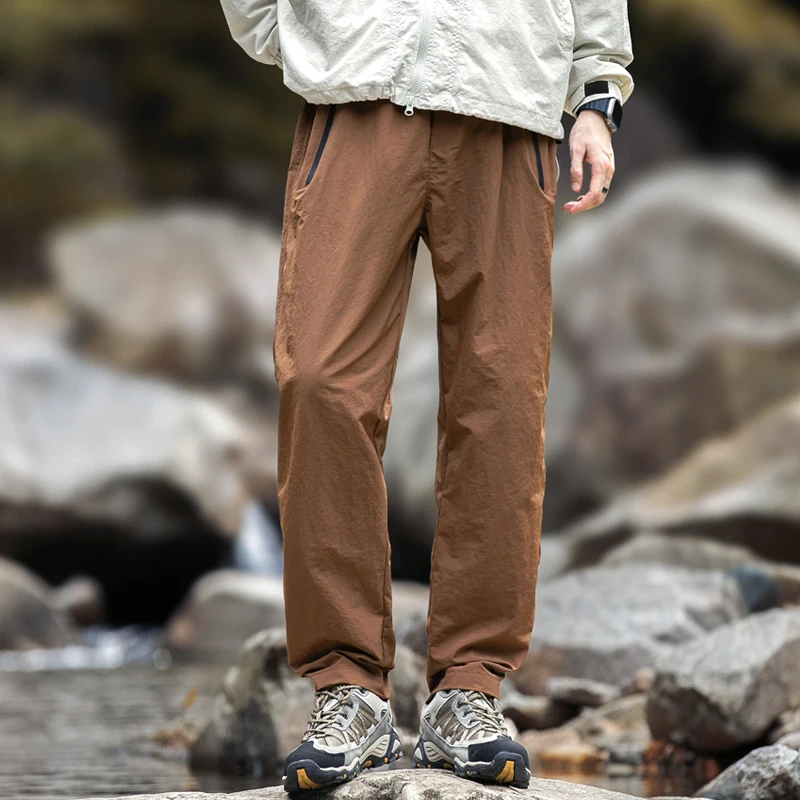 

Сплошной цвет, эластичные карманы, мужская одежда с высокой талией, весенне-осенние прямые брюки, шаровары-карго, винтажные укороченные брюки