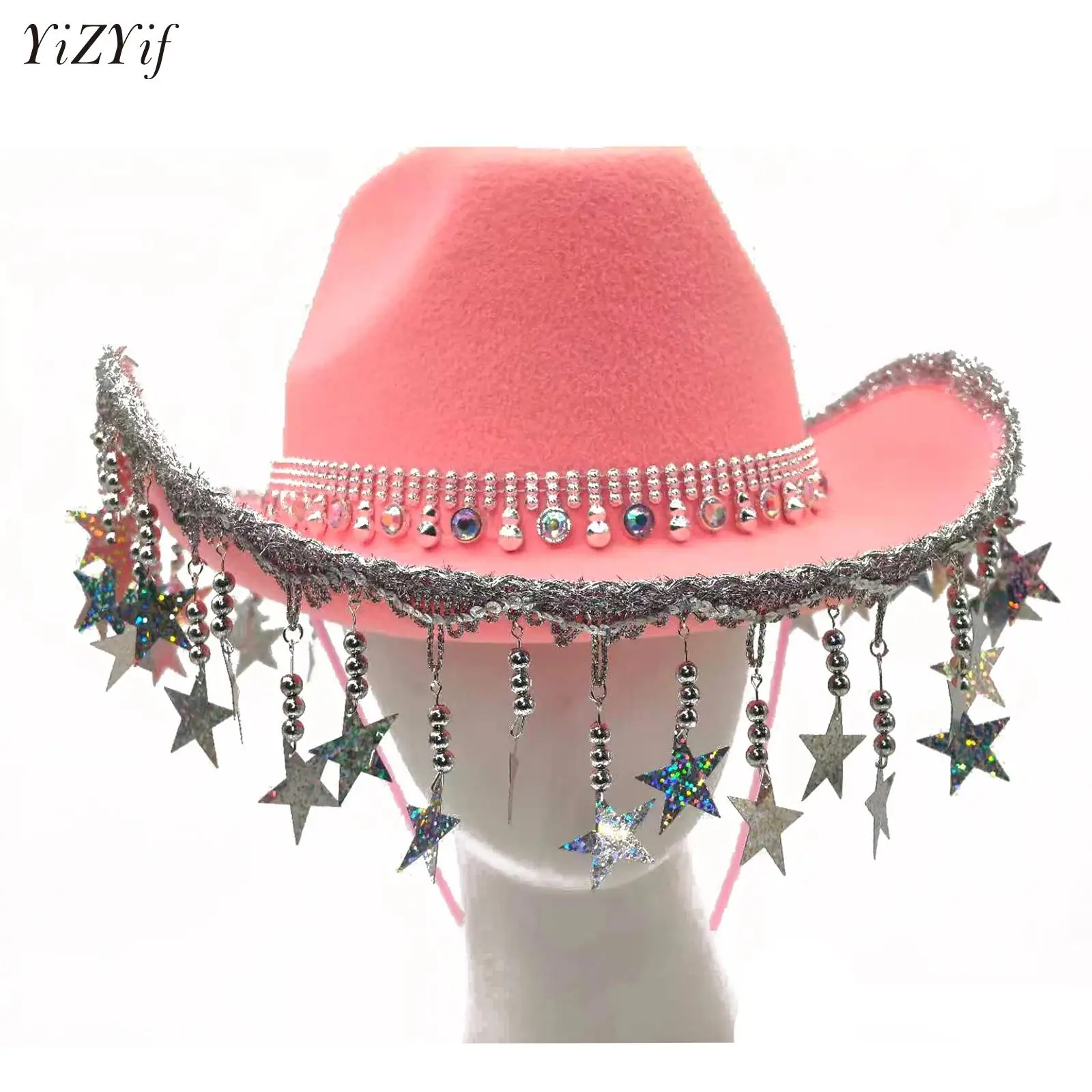 

Felt Cowgirl Hat Glitter Rhinestone Fringe Cowboy Hat with Fringed Bandana Bling Hip Hop Jazz Hat Halloween Cosplay Costumes Hat