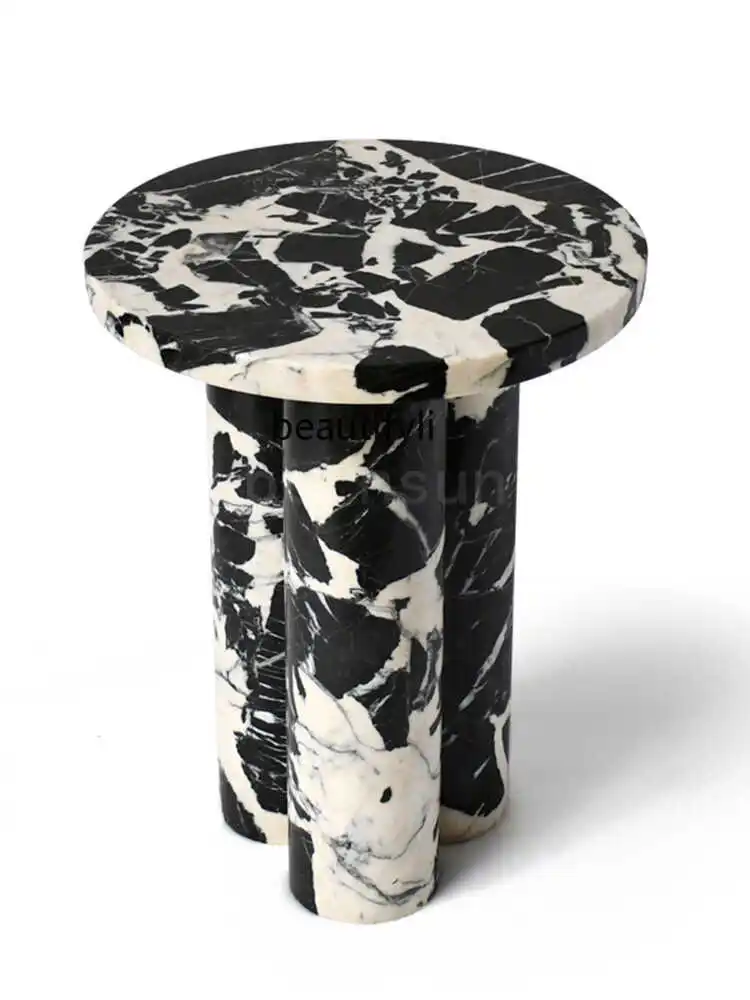 

Italian minimalist black marble edge few household movable sofa side table small apartment luxury stone bedside table