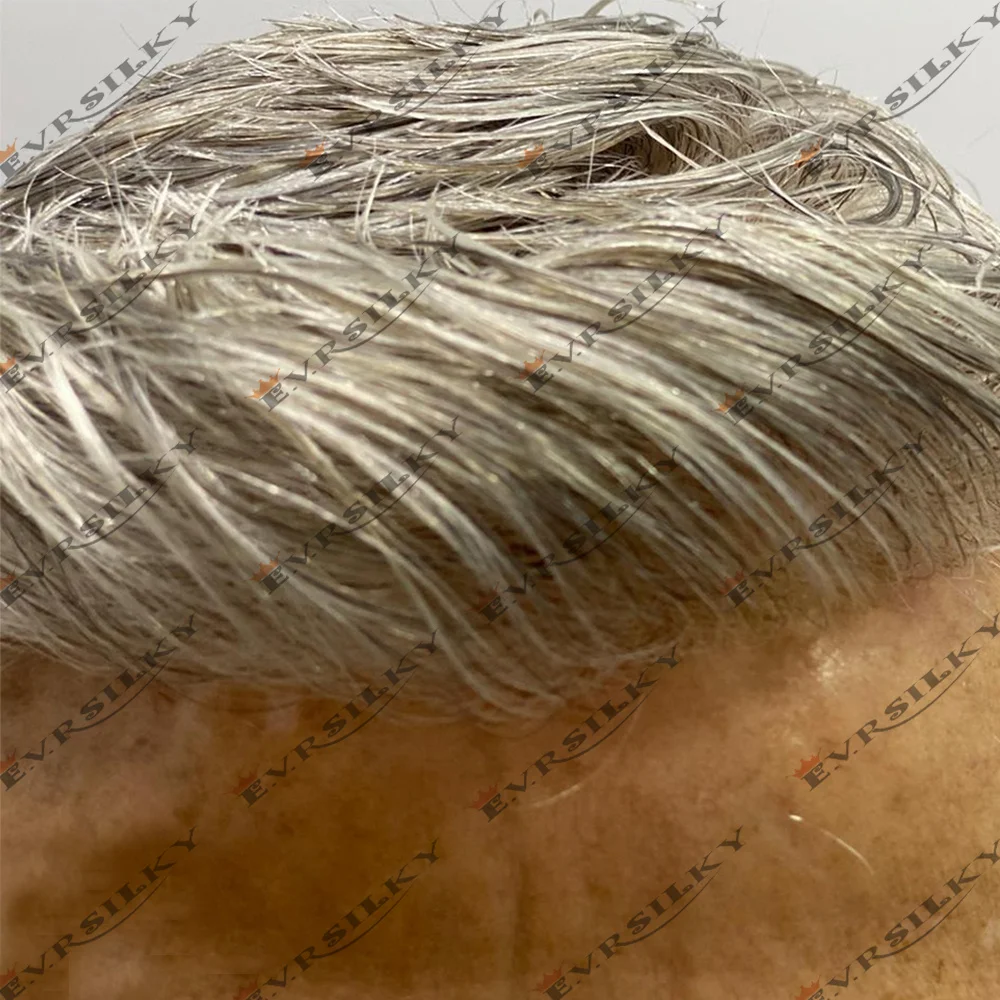 Super Thin Male Wigs Undetected Durable Men Toupee Grey Black 1B80 1B40 Human Hair Natural Hairline Skin Pu Capillary Prosthesis