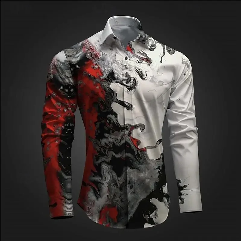 

Men's Shirt 3D Print Asian Culture Party Holiday Spring Summer Long Sleeve Stretch Shirt Handsome Charming Slim