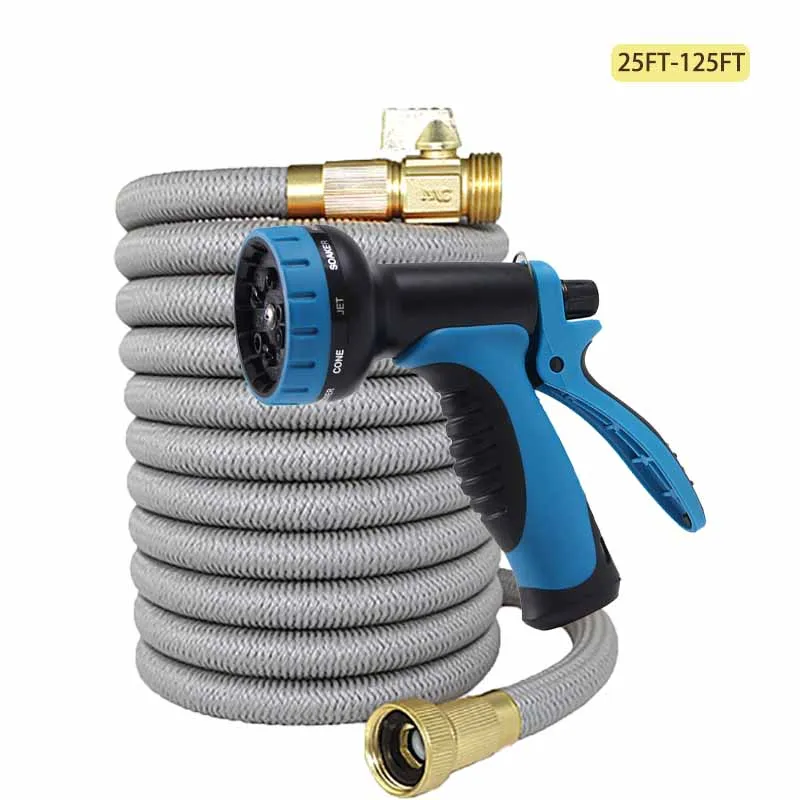 

Расширяемый садовый шланг с многофункциональным водяным пистолетом высокого давления — идеально подходит для орошения и очистки на открытом воздухе, 25–125 футов