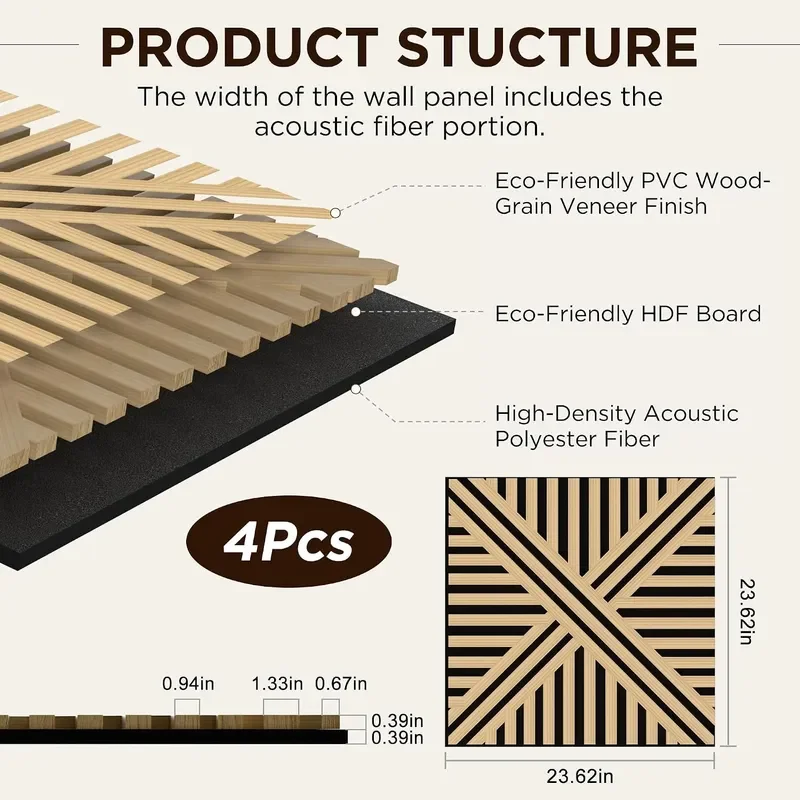 Acoustic Wall Panels Decorative Acoustic Panels for Walls 23.6x23.6 Sound Absorbing Wood Wall Panels for Interior Wall Decor