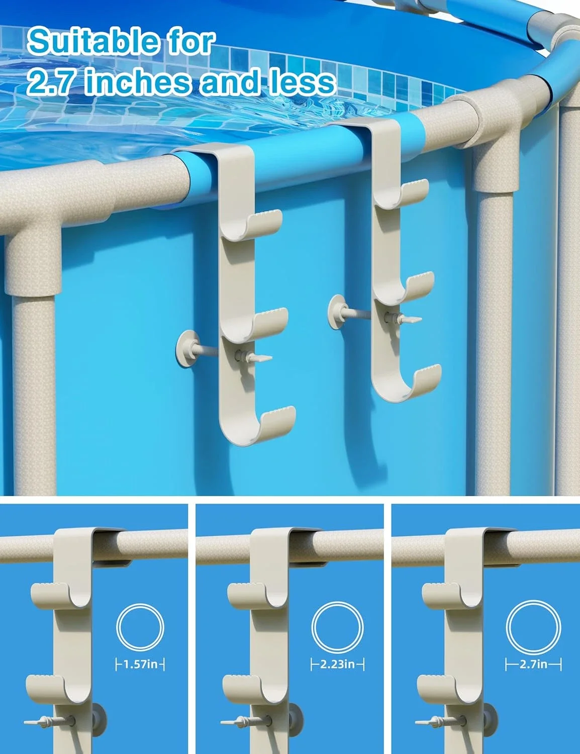 Pool Hooks for Poles Adjustable 2/3-Hook Pool Pole Hanger Swimming Accessories Equipment Hooks for Telescopic Skimmer