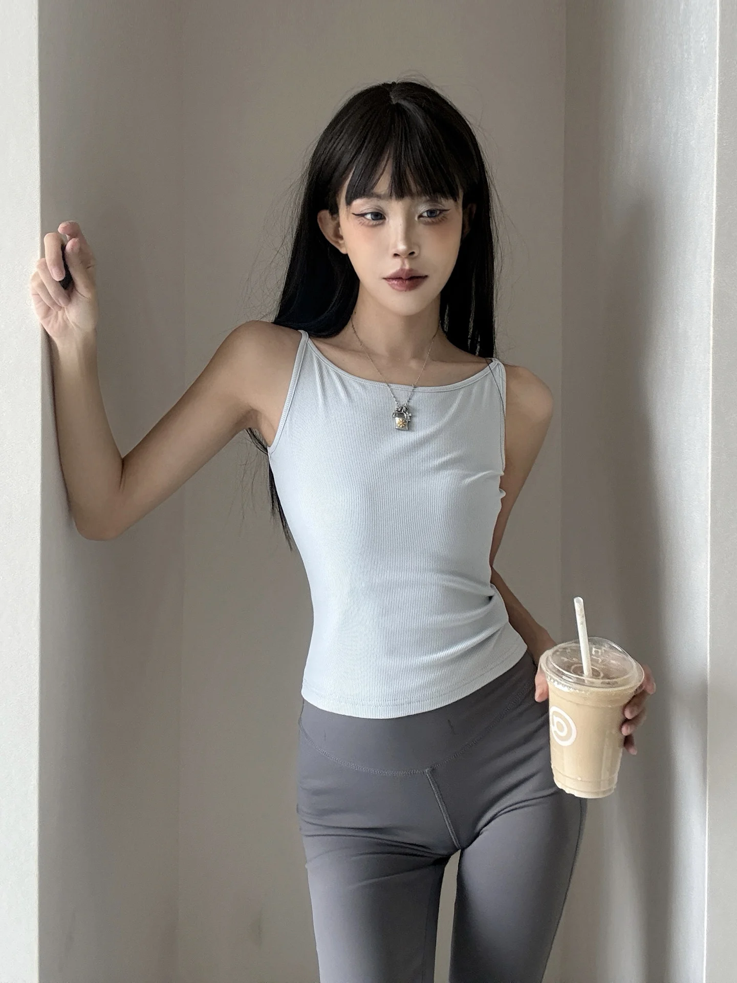High Elastic Short Ship Collar One Shoulder Women's Slim Fit Vest Top Base Layer MianCun Versatile Fashionable Inner Wear