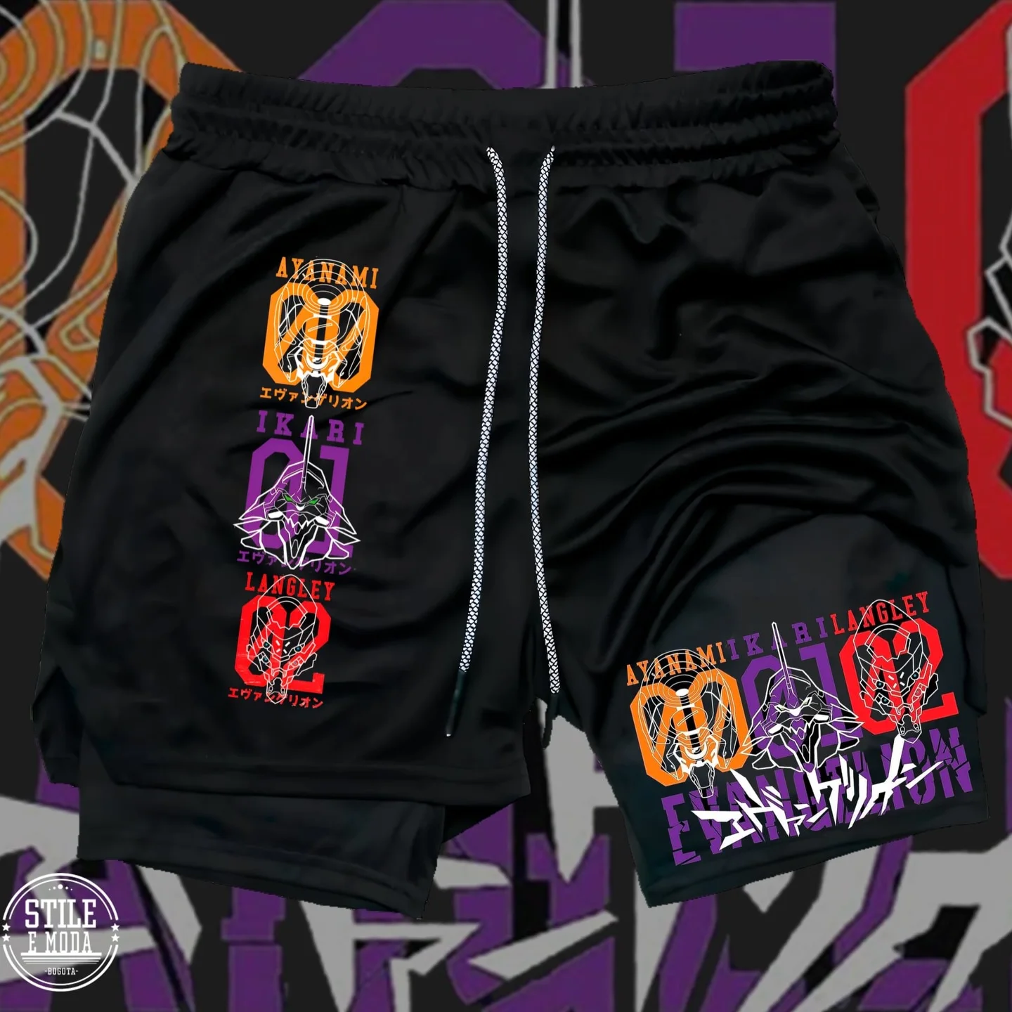 Modische neue Herren-/Damen-Sportshorts „Century Evangelion E V A Unit 00 01 02“ 2-in-1-Sportshorts mit Anime-Print, atmungsaktive Fitness-Gym-Shorts