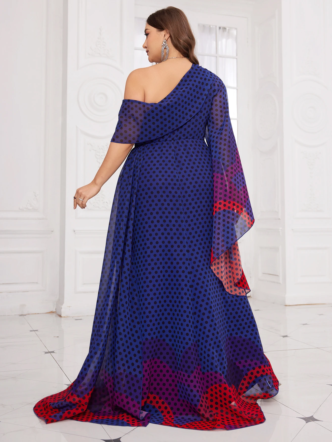 UNITHORSE عشوائي CutElegant مطرز مزين الرقمية البولكا نقطة المائية طباعة تنورة كبيرة ألف خط فستان سهرة شيفون #2