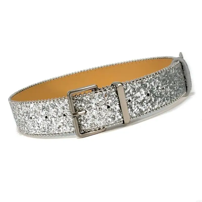 

Поясной ремень с блестящей пряжкой для женщин, ремень с блестками, одинаковый широкий ремень, мерцающий ремень для праздничной