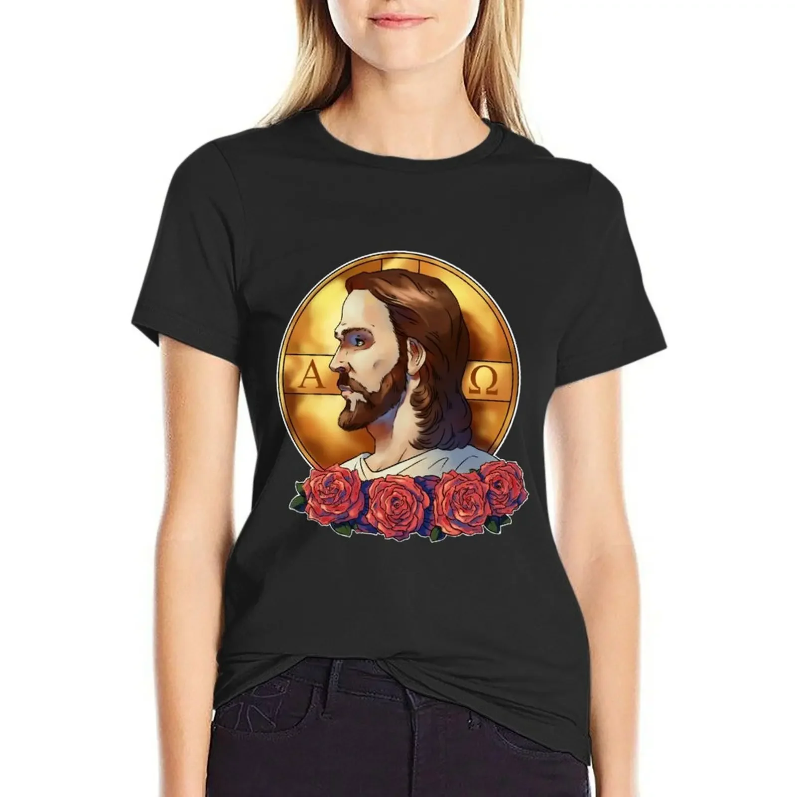 

Portrait of Jesus T-Shirt heavyweights animal print summer clothes Women tops