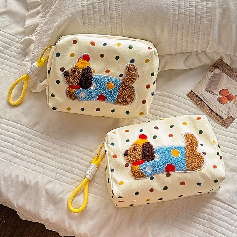 New Cute Puppy Pattern Canvas Toiletry Bag Large Capacity Travel Cosmetic Organizer Women's Portable Makeup Storage Pouch