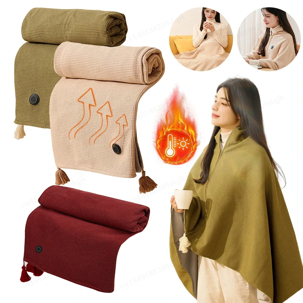 

USB Electric Heated Blanket Wearable Heated Throw Blanket Washable Warmer Blanket Blanket Shawl for Home Office Outdoor Camping