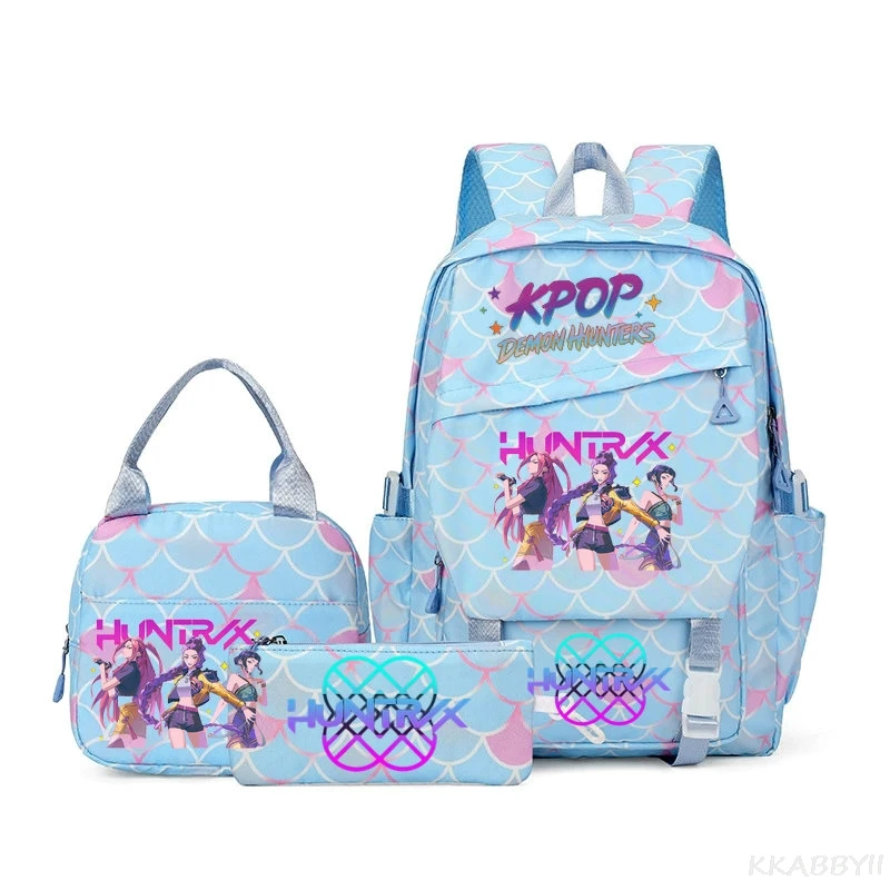 

KPop Demon Hunters Print 3-Piece Backpack Lunch Bag Set Cartoon Print Large Capacity Lightweight Convenient for School
