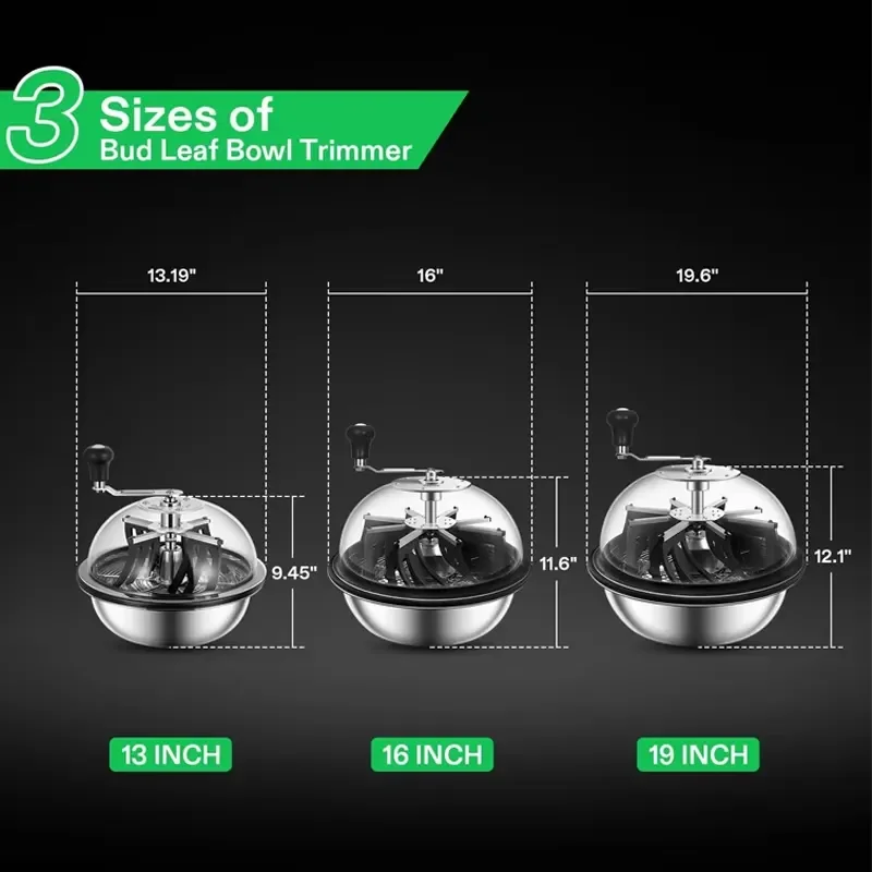 Stainless Steel Blade Bud Bowl Trimmer 13 16 19 24mm Visible Dome Rotary Cutting Tool Solid Metal Gearbox Sharp Herb Grinder