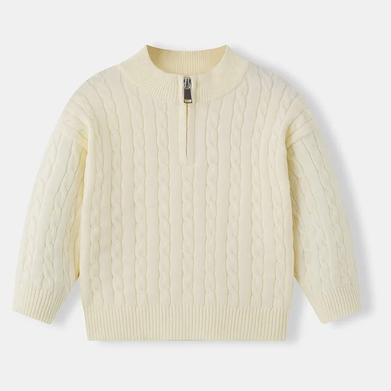 UNITIM Herbst 2-12 Jahre Kinder Jungen Pullover mit Stehkragen, Kinder Jungen Zopfmuster Pullover, einfache Langarm-Oberteile für Kleinkinder und Babys – Detail 8