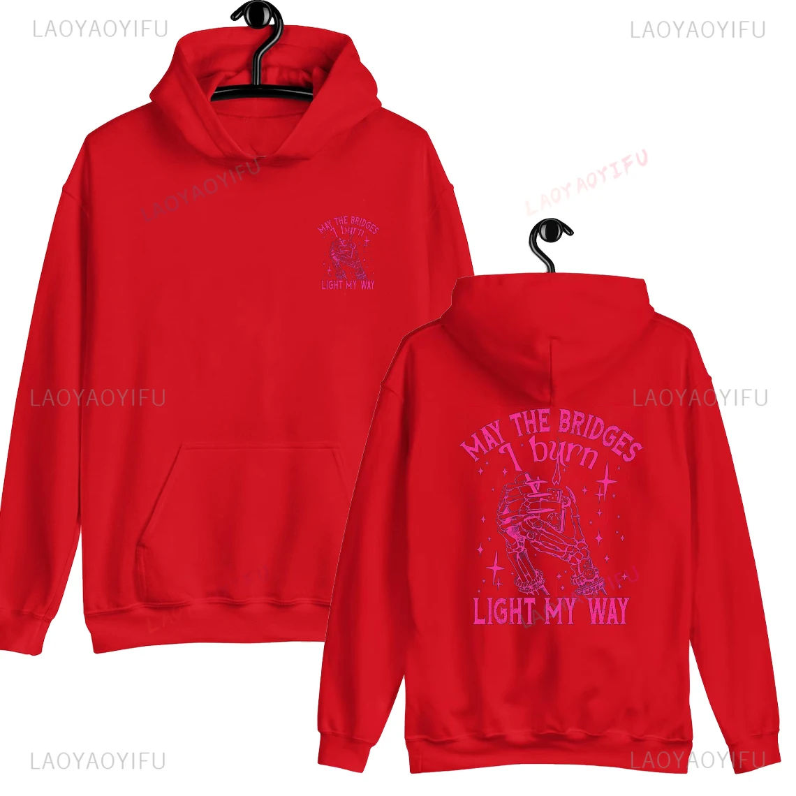 燃える橋が私の道を照らすように スカルヘッドパーカー ピンク ダークユーモア 面白い 女性 男性 冬 プリントシャツ 皮肉