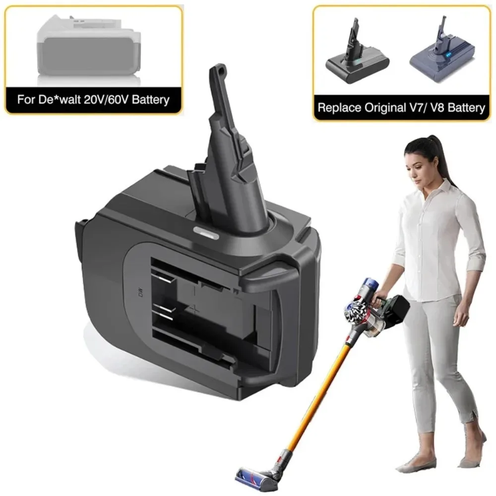 2-in-1 V7 V8 Converter For Dewalt 20V Battery Double Battery Adapter Work for Dyson V7 V8 Vacuum Cleaner