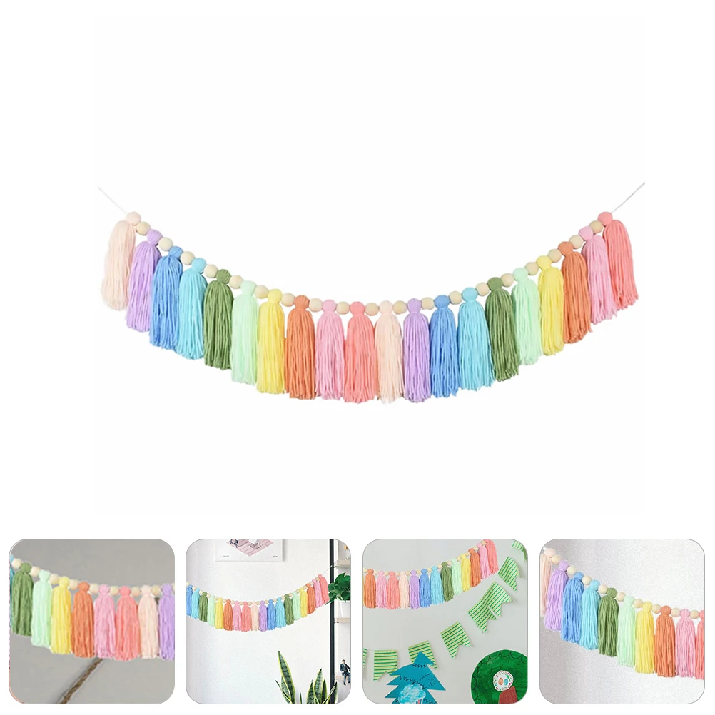 

Cotton Tassel Wall Decor Rainbow Hanging Banner Bedroom Living Room Nursery Colorful Decorative Accessories Soft Reusable