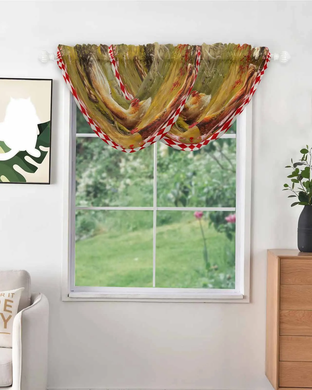 Retro Country Farm Hen Irregular Pattern Tulle Curtains for Living Room Bedroom Sheer Curtain Kitchen Voile Drapes