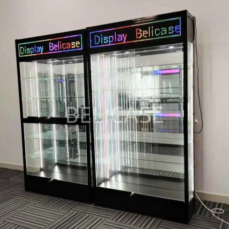 

2025customized. cigar shop display counter smoke shop showcase cabinet shop cigar display cabinet with color LED adverti