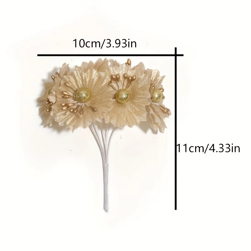 1 mazzo/6 pezzi Mini Golden Little Christmas Flower Bouquet fiori di seta artificiale per la decorazione di nozze ghirlanda di Scrapbooking fai da te