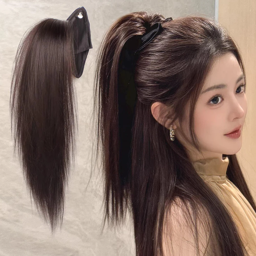 Half Up Fluffy High Straight Ponytail Synthetic Hairpiece Heat Resistant Natural Hair Accessories for Women Daily Party Casual