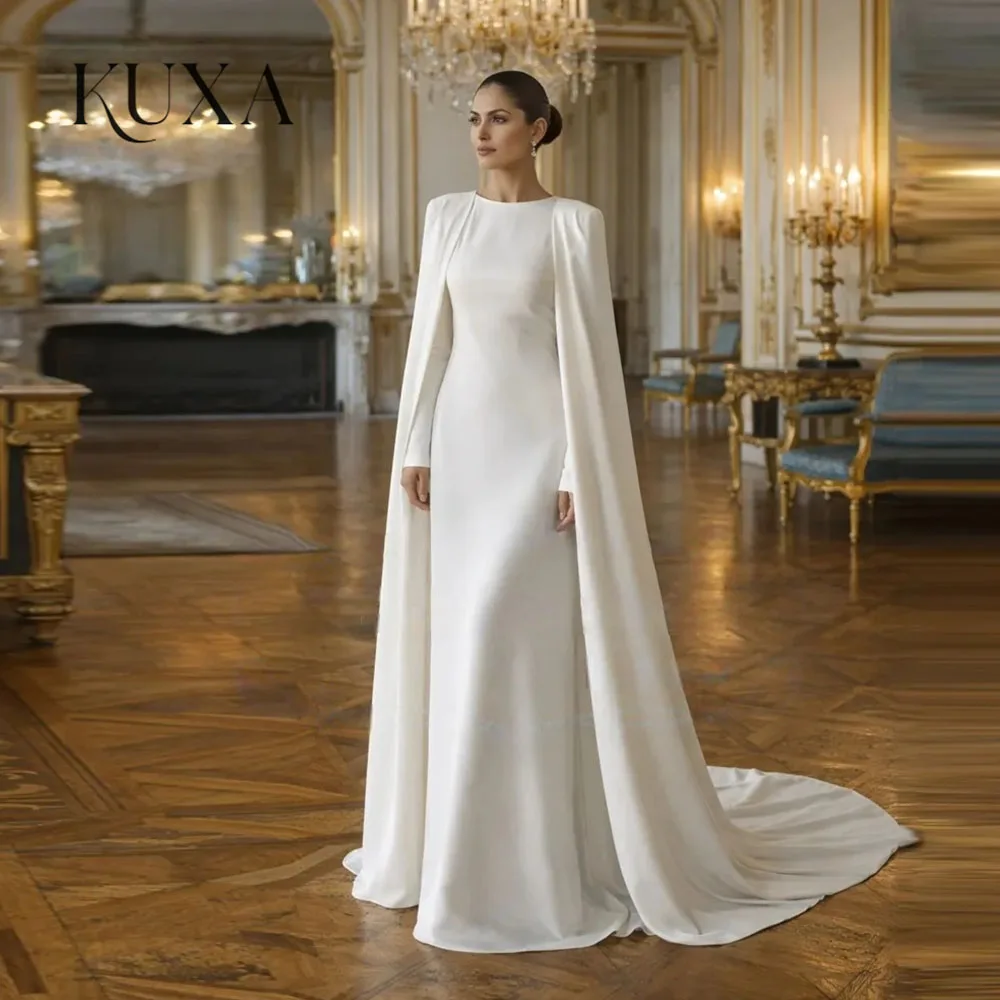 KUXA Elegante O-Ausschnitt Brautkleider Meerjungfrau Langarm Hochzeitskleider Meerjungfrau Formelle Bodenlange Kleider Gala Maßanfertigung 2026