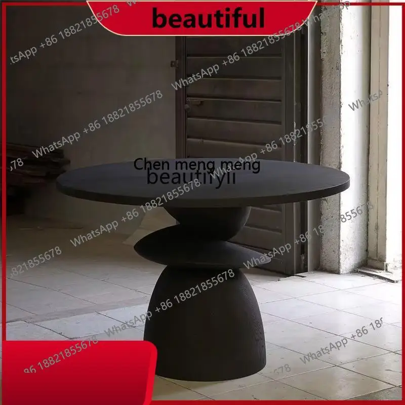 

Medieval style round solid wood dining table Modern simple ash wood designer dining table Black table Household H
