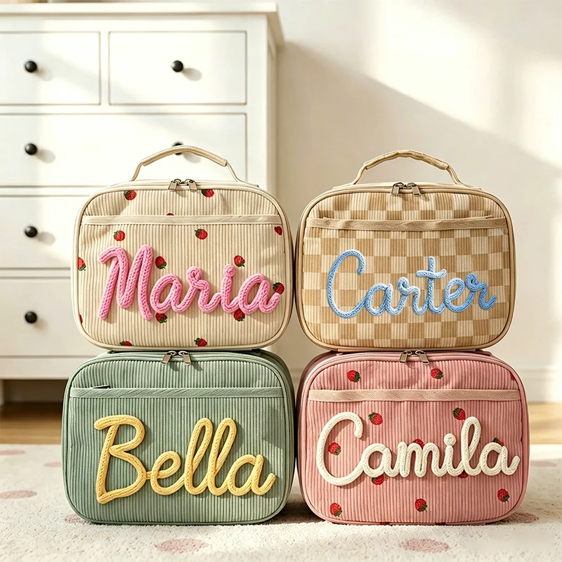 Personalized Hand Embroidered Insulated Lunch Bag, Custom Name Cooler Snack Bag, Custom Gift For Her, Reusable Picnic Tote Bag