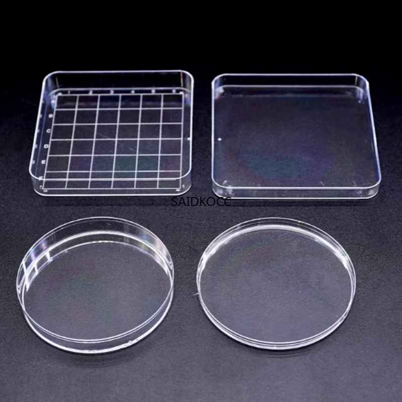 SAIDKOCC 10Pcs 35mm 60mm 90mm 100mm 120mm Round/Square Clear Petri Dishes with Lids Disposable Plastic Sterile Petri Dish