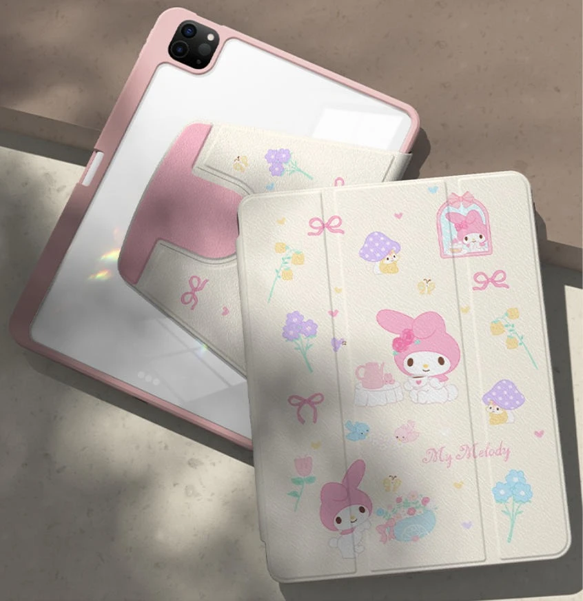 حافظة My Melody لجهاز iPad Funda ipad 8/9/10 10.2in A16 11in غطاء لوحي Air 4 5 10.9in M2 M3 Pro 4 5 6 12.9in M4 حافظة واقية