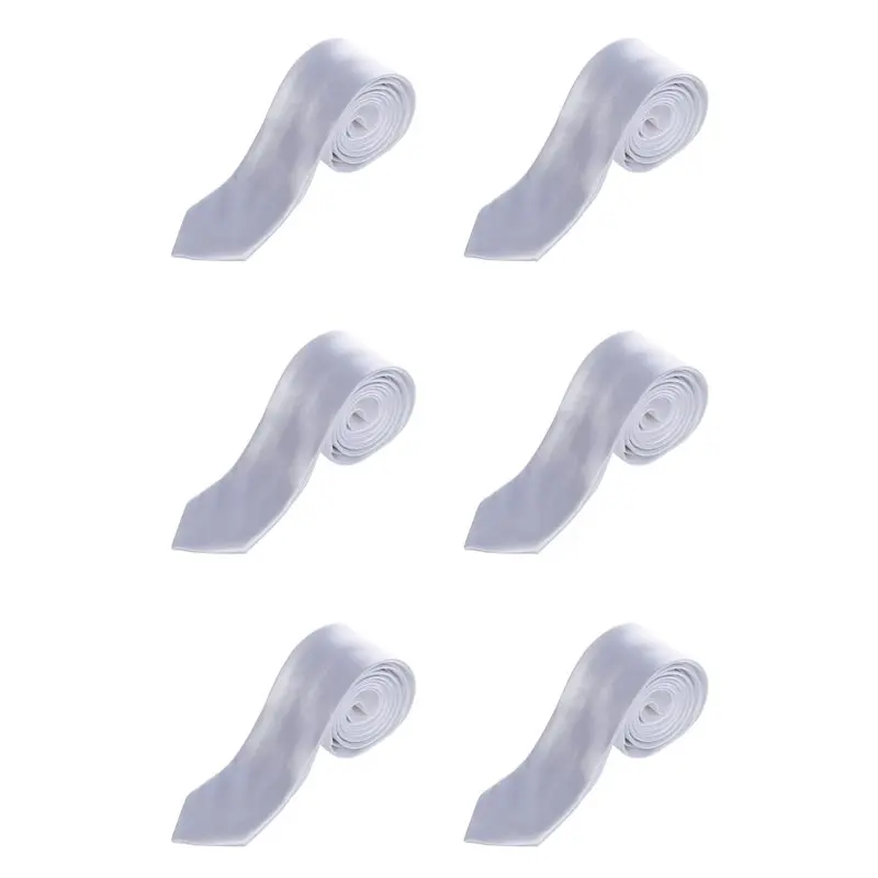 

6X Unisex Casual Necktie Skinny Slim Narrow Neck Tie - Solid White Multi-Purpose