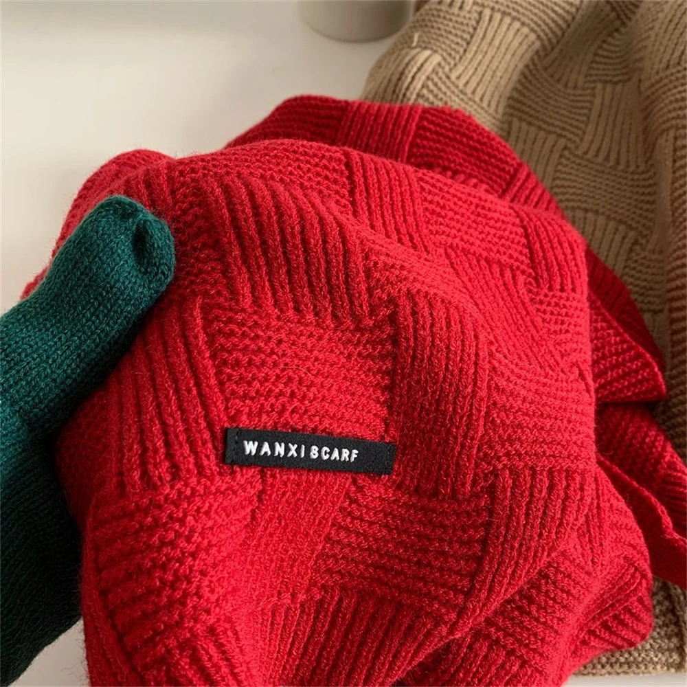 Retro Green Knitted Scarf High Quality Winter Warm Wool Scarves Luxury Women\'s Cashmere Shawls Wraps Men\'s Rib Bandana Pashmina