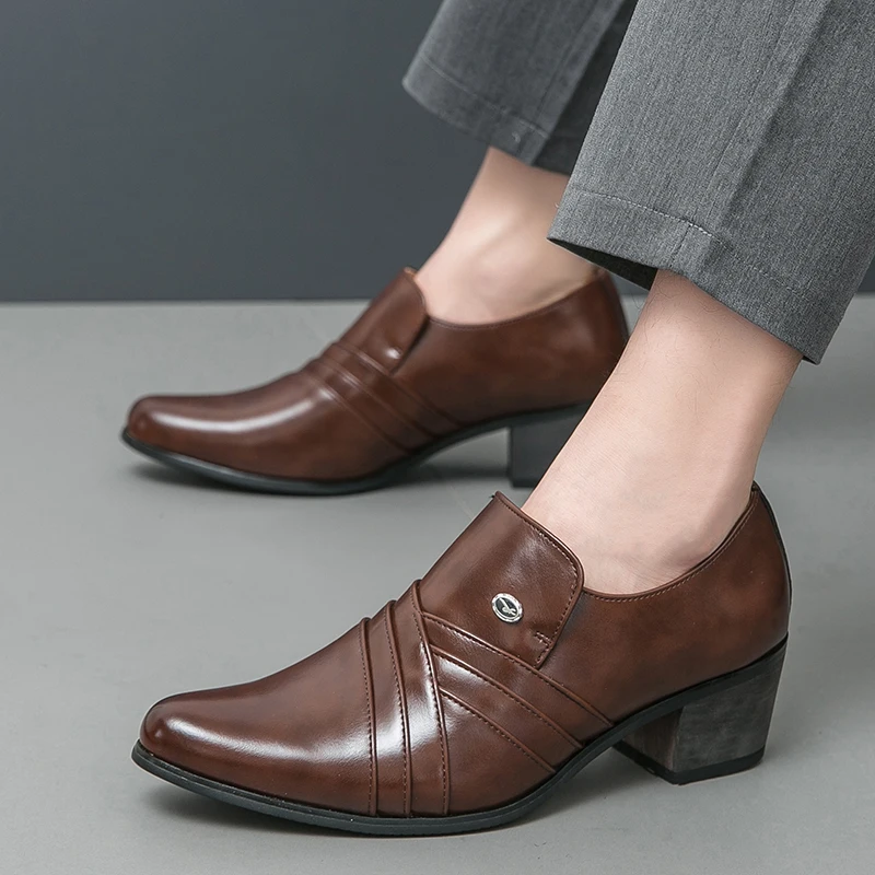 High End Brand Men's Business Dress Shoes Leather Increased Height British Shoes Men Pointed Toe Shoes Wedding Boots Size:37-46