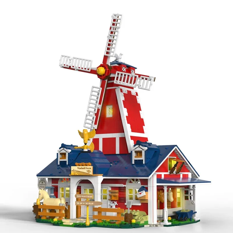 1810 قطعة طاحونة مزرعة ألعاب مكعبات البناء مع شفرات ضوء قادرة على تدوير سطح المكتب حلية الجمعية الطوب نموذج هدايا عيد الميلاد