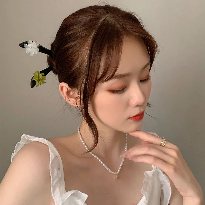 2022 New Flower Hair Sticks Girls Chinese Hanfu Hair Accessories Vintage Sandalwood Hairpins Antique Hair Fork Chopstick Jewelry