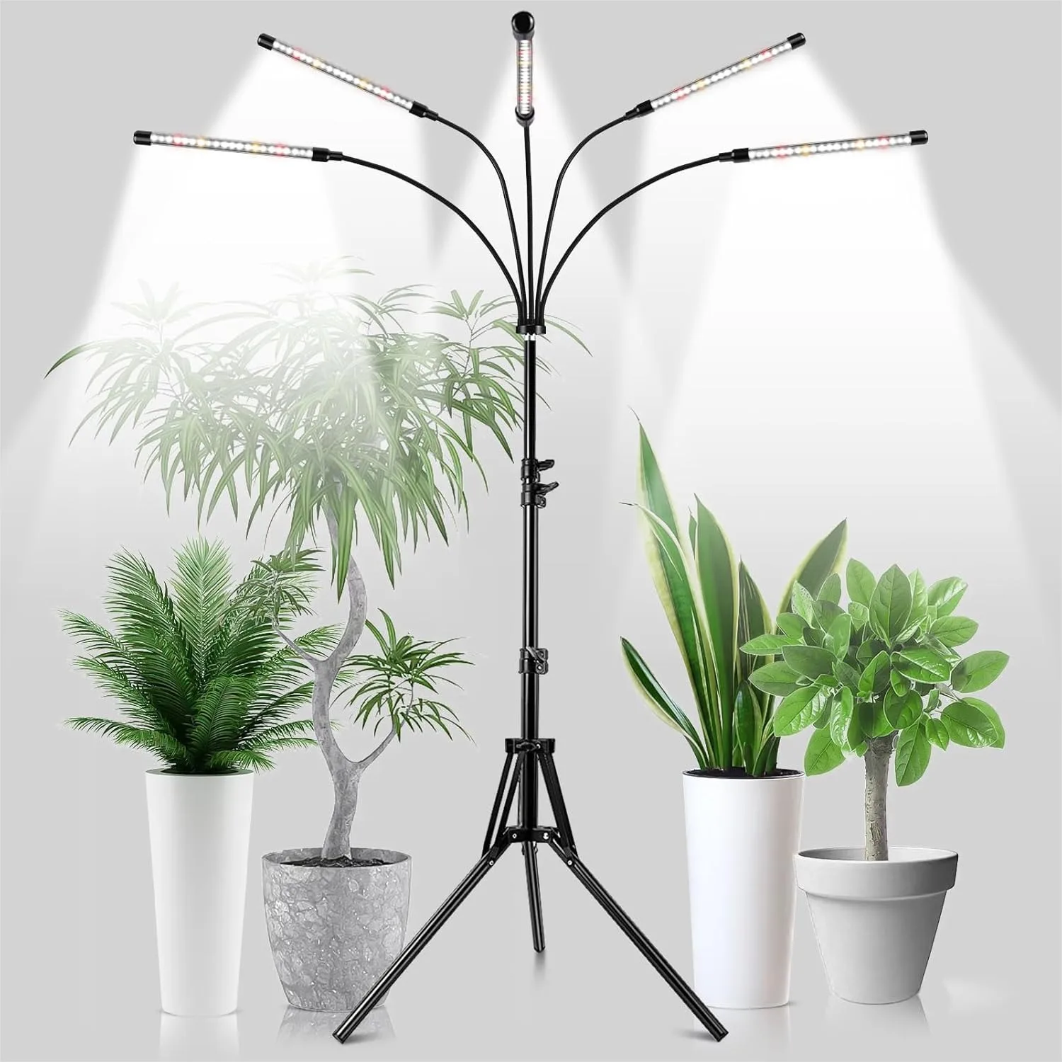

Grow Lights for Indoor Plants, 5 Heads Full Spectrum LED with Adjustable Tripod Stand, 100PCS, Timer 6/12/16H, 3 Modes