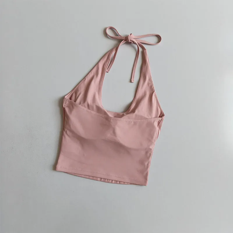 Sexy Neckholder-Yoga-Sport-BH-Weste mit schönem Rückendesign, festem Halt, einteiligem Cup, für Damen zum Laufen, Sommer, schlankmachend, Fitness-Oberteil. – Detail 4