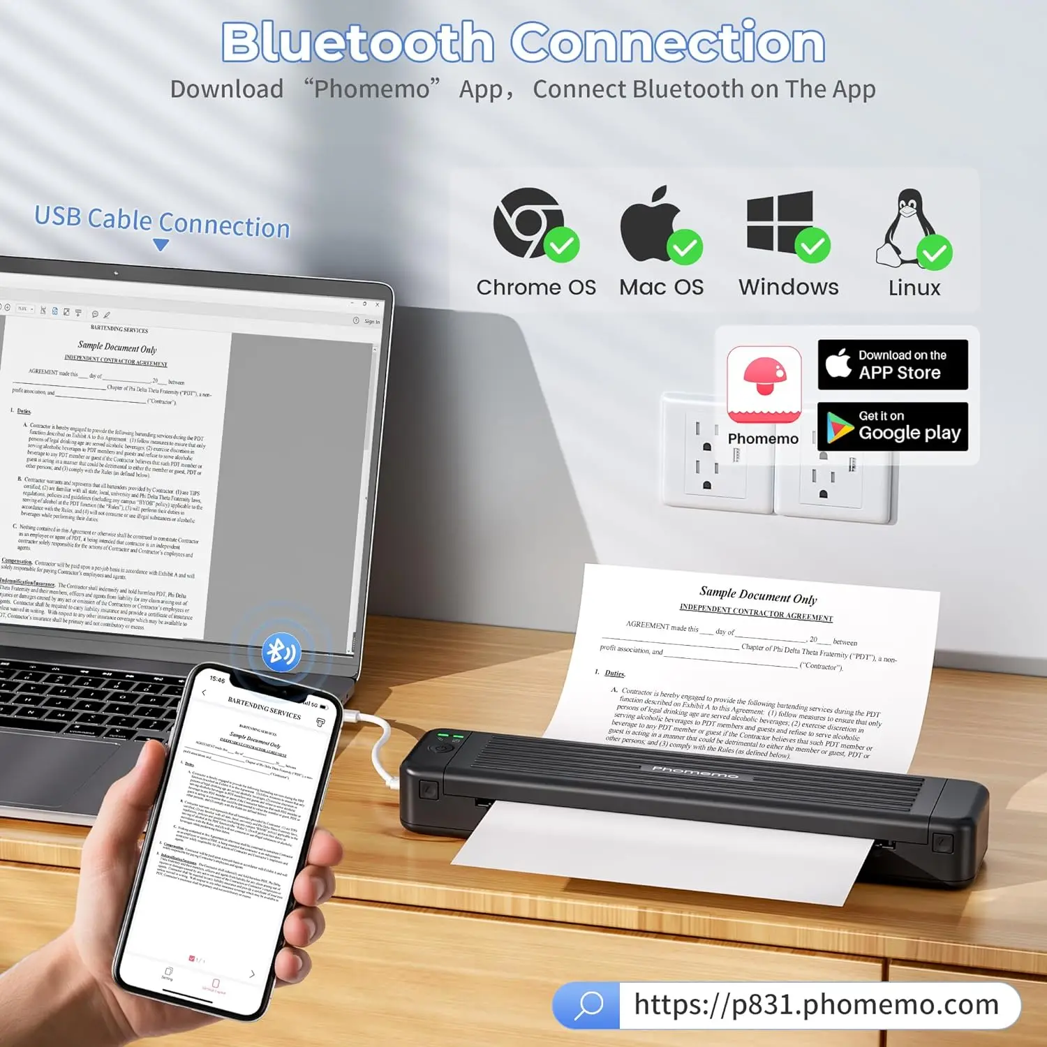 Phomemo-Impresora térmica portátil inalámbrica P831, 300DPI, Bluetooth, Compatible con papel Regular A4, móvil y portátil