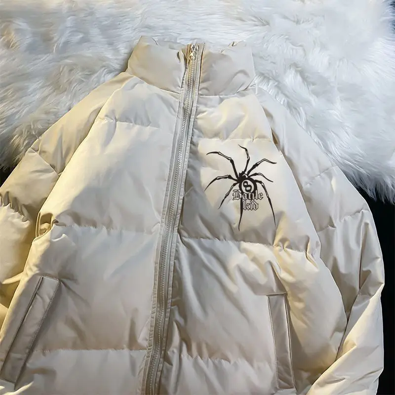 

American style trendy men and women retro personality spider print stand up collar jacket for couples loose Harajuku casual top