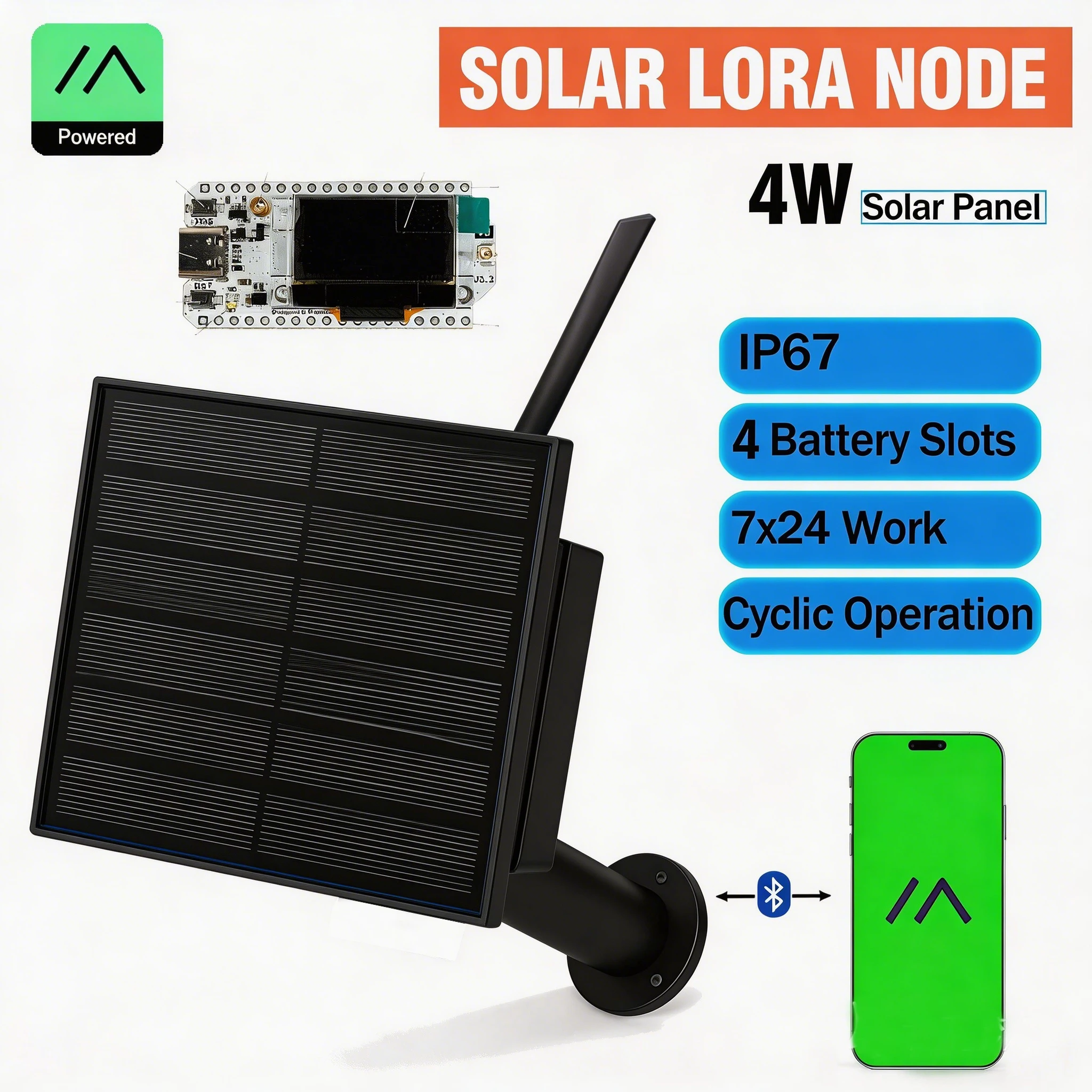 Noeud LoRa solaire 4W 868 915MHz, nœud Heltec LoRaWAN étanche avec batterie pour Transmission réseau de zone éloignée, application méshtastique