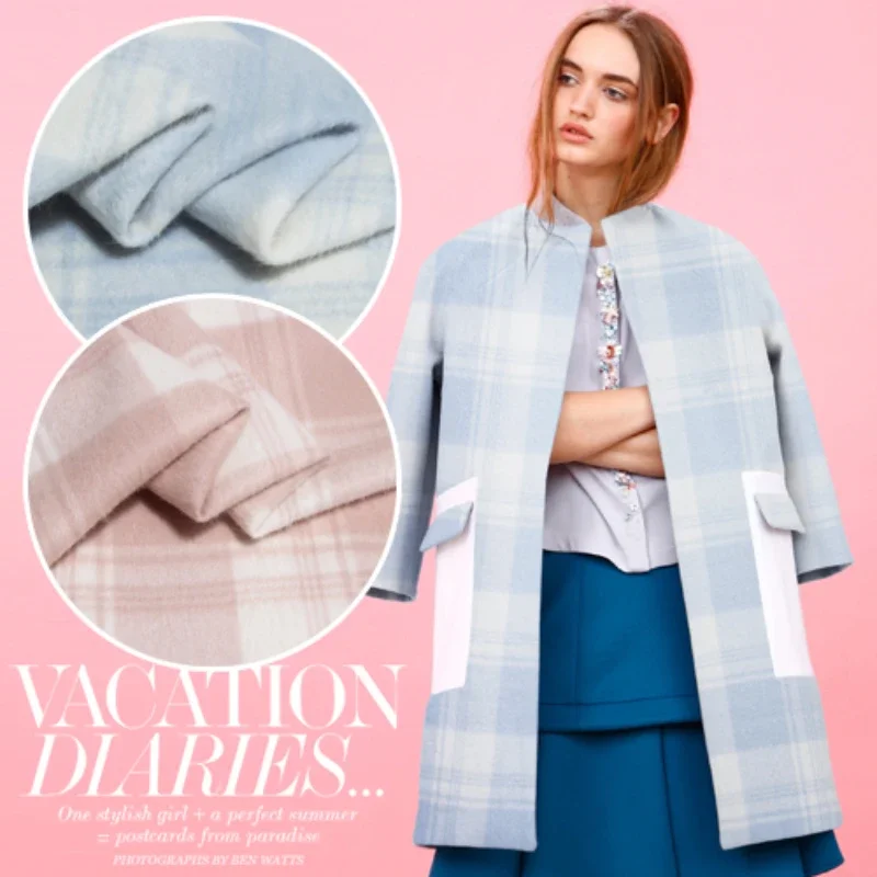 

Шерстяная ткань Свежий элегантный клетчатый флисовый материал Мягкая драпировка Двухцветные варианты Осенне-зимнее пальто Брюки Ткани на метр