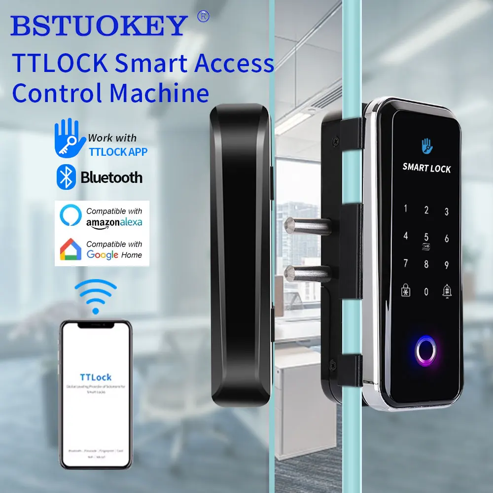 Sliding Glass Door Lock TTLOCK Bluetooth Lock Passage mode G918 Wifi Gateway Remote Unlock For Frameless Frame Glass Door