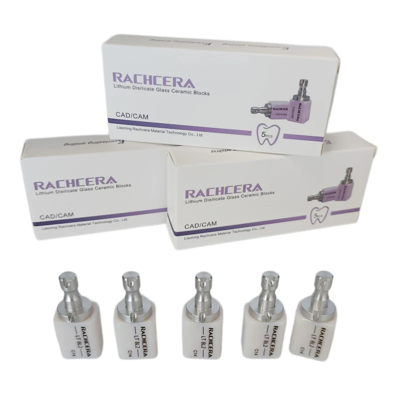 5 Pcs/Box RACHCERA Lithium Disilicate C14 Dental Glass Ceramic Blocks Emax LT/HT for CAD CAM Sirona Cerec Milling System