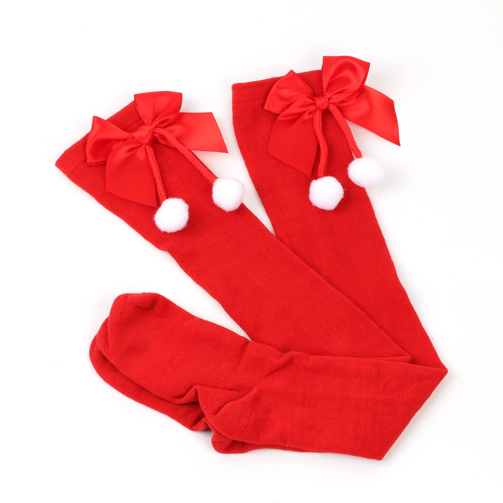 New Thigh Socks Women Bow Thickened Christmas Socks Knee Socks Ball Socks Long Barrel Christmas Holiday Solid Color