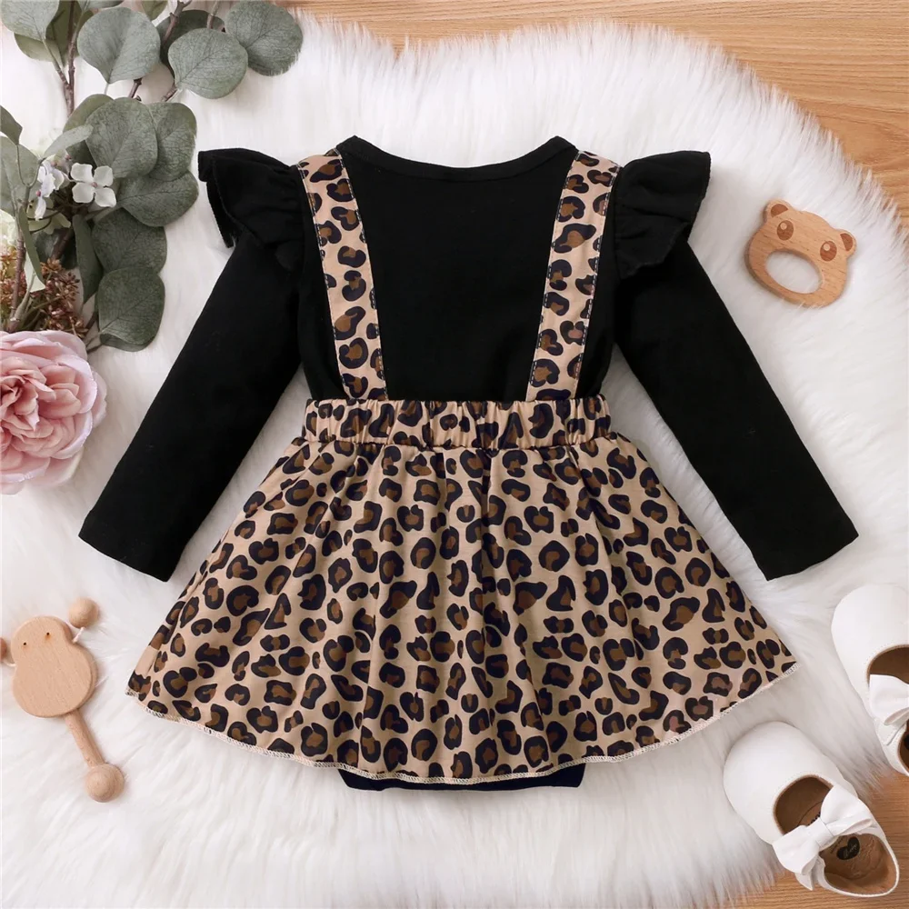 Newborn Baby Girl Bodysuits with Skirt Hem Long Sleeve Leopard Dresses Baby Onesie Autumn Fashion Romper for Infant 0-18Months