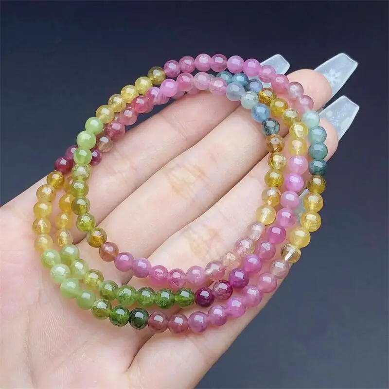 4.5MM Natural Tourmaline Triple Circle Bracelet Fashion Gemstone Jewelry Reiki Healing Gift For Women 1pcs