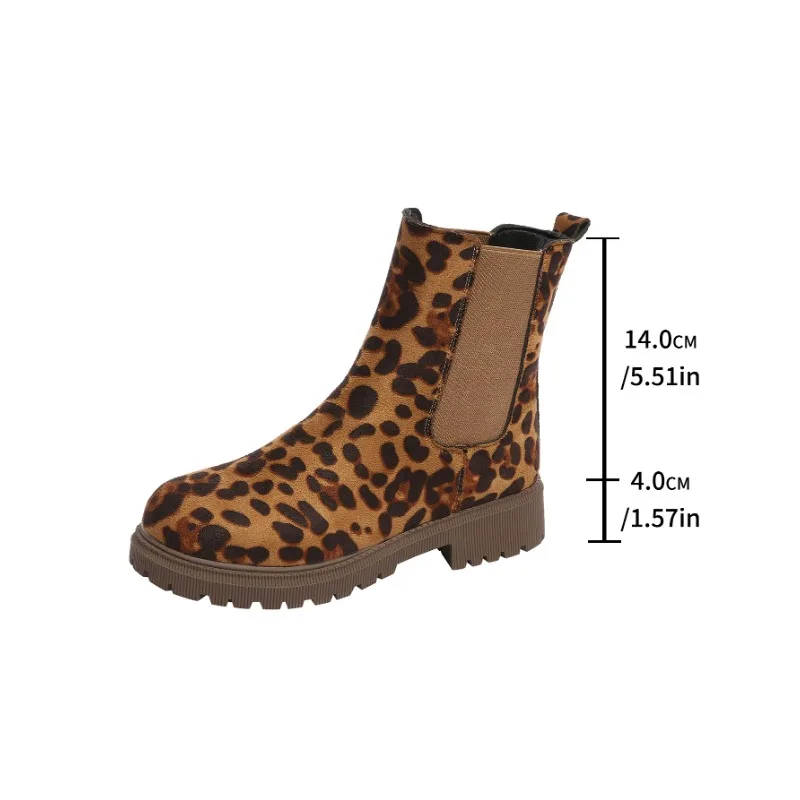 Women Leopard Suede Ankle Boots Fashion Flats Shoes Woman 2025 Trend Winter Snow Dress Goth Walking New Motorcycle Boots Mujer image 2