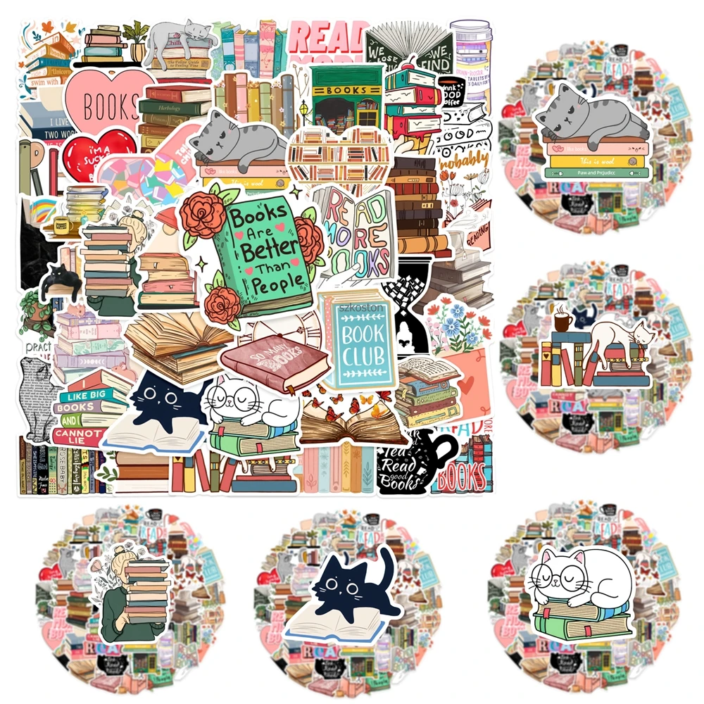 50/100PCS Cartoon Animal Reading Sticker PVC Sticker Aesthetic DIY for Books Waterbottle Luggage Tablet Laptop Kindle